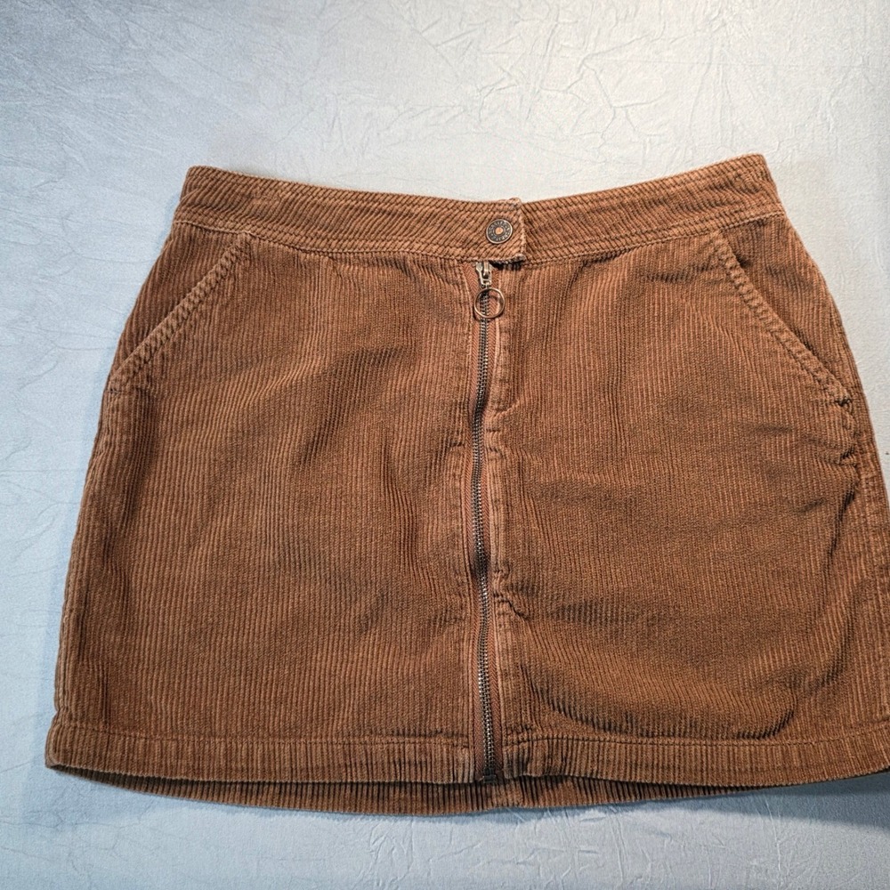 Unionbay Brown Corduroy Mini Skirt Zip Front Size 5 Cotton Retro 90s Y2K Style‎